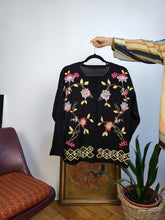 Load image into Gallery viewer, Vintage wool blend cardigan black flower floral embroidery knit knitted sweater jacket S
