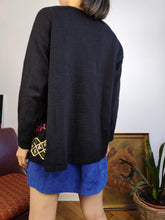 Load image into Gallery viewer, Vintage wool blend cardigan black flower floral embroidery knit knitted sweater jacket S
