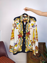 Load image into Gallery viewer, Vintage horse baroque blouse royal white equestrian crazy print pattern shirt Primavera M-L
