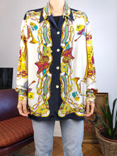 Load image into Gallery viewer, Vintage horse baroque blouse royal white equestrian crazy print pattern shirt Primavera M-L
