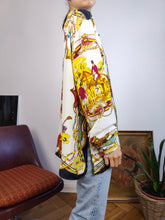 Load image into Gallery viewer, Vintage horse baroque blouse royal white equestrian crazy print pattern shirt Primavera M-L
