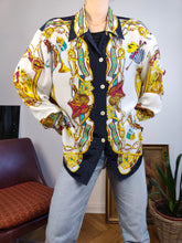 Load image into Gallery viewer, Vintage horse baroque blouse royal white equestrian crazy print pattern shirt Primavera M-L
