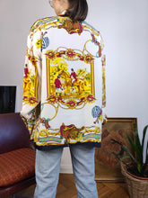 Load image into Gallery viewer, Vintage horse baroque blouse royal white equestrian crazy print pattern shirt Primavera M-L
