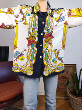 Load image into Gallery viewer, Vintage horse baroque blouse royal white equestrian crazy print pattern shirt Primavera M-L

