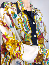 Load image into Gallery viewer, Vintage horse baroque blouse royal white equestrian crazy print pattern shirt Primavera M-L
