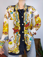 Load image into Gallery viewer, Vintage horse baroque blouse royal white equestrian crazy print pattern shirt Primavera M-L
