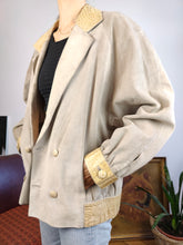 Load image into Gallery viewer, Vintage genuine suede leather jacket beige cream grey short women M
