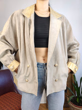 Load image into Gallery viewer, Vintage genuine suede leather jacket beige cream grey short women M
