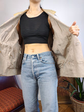Load image into Gallery viewer, Vintage genuine suede leather jacket beige cream grey short women M
