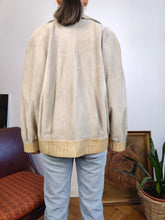 Load image into Gallery viewer, Vintage genuine suede leather jacket beige cream grey short women M
