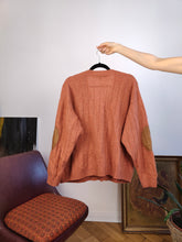 Load image into Gallery viewer, Vintage 100% merino lambs wool cardigan burnt orange knit knitted sweater jumper jacket elbow patch L
