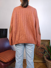 Load image into Gallery viewer, Vintage 100% merino lambs wool cardigan burnt orange knit knitted sweater jumper jacket elbow patch L
