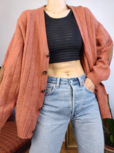 Load image into Gallery viewer, Vintage 100% merino lambs wool cardigan burnt orange knit knitted sweater jumper jacket elbow patch L
