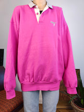 Load image into Gallery viewer, Vintage 90s sweatshirt pink sweater polo collar pullover jumper unisex men oversized American System XL
