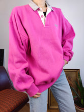Load image into Gallery viewer, Vintage 90s sweatshirt pink sweater polo collar pullover jumper unisex men oversized American System XL
