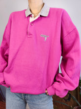 Load image into Gallery viewer, Vintage 90s sweatshirt pink sweater polo collar pullover jumper unisex men oversized American System XL

