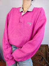 Load image into Gallery viewer, Vintage 90s sweatshirt pink sweater polo collar pullover jumper unisex men oversized American System XL
