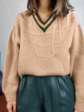 Load image into Gallery viewer, Vintage wool blend cable knit sweater V neck college pink plain fall winter knitted pullover jumper Malagida M
