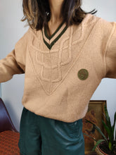 Load image into Gallery viewer, Vintage wool blend cable knit sweater V neck college pink plain fall winter knitted pullover jumper Malagida M
