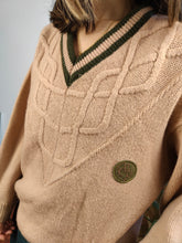 Load image into Gallery viewer, Vintage wool blend cable knit sweater V neck college pink plain fall winter knitted pullover jumper Malagida M
