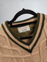 Lade das Bild in den Galerie-Viewer, Vintage-Pullover aus Wollmischung mit Zopfmuster, V-Ausschnitt, College-Rosa, einfarbig, Herbst-Winter-Strickpullover, Malagida M
