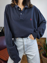 Load image into Gallery viewer, Vintage Ralph Lauren navy blue long sleeve polo shirt cotton sweater unisex men XL
