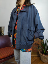 Load image into Gallery viewer, Vintage 90s silk bomber jacket blouson blue unisex men L-XL
