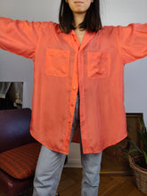 Load image into Gallery viewer, Vintage 100% silk shirt blouse orange long sleeve button up plain unisex men L
