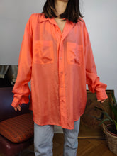 Load image into Gallery viewer, Vintage 100% silk shirt blouse orange long sleeve button up plain unisex men L
