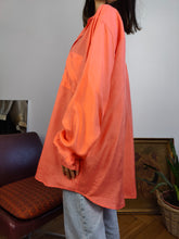 Load image into Gallery viewer, Vintage 100% silk shirt blouse orange long sleeve button up plain unisex men L
