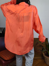 Load image into Gallery viewer, Vintage 100% silk shirt blouse orange long sleeve button up plain unisex men L

