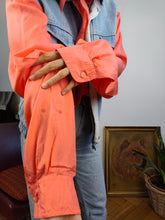 Load image into Gallery viewer, Vintage 100% silk shirt blouse orange long sleeve button up plain unisex men L
