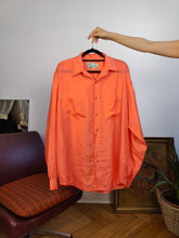 Load image into Gallery viewer, Vintage 100% silk shirt blouse orange long sleeve button up plain unisex men L
