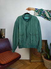 Load image into Gallery viewer, Vintage 90s silk bomber jacket blouson green teal made in Italy unisex men 52 L
