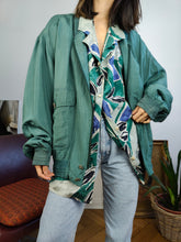 Load image into Gallery viewer, Vintage 90s silk bomber jacket blouson green teal made in Italy unisex men 52 L
