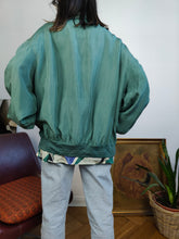 Load image into Gallery viewer, Vintage 90s silk bomber jacket blouson green teal made in Italy unisex men 52 L
