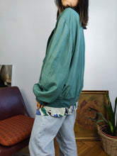 Load image into Gallery viewer, Vintage 90s silk bomber jacket blouson green teal made in Italy unisex men 52 L
