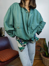 Load image into Gallery viewer, Vintage 90s silk bomber jacket blouson green teal made in Italy unisex men 52 L
