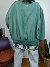 Load image into Gallery viewer, Vintage 90s silk bomber jacket blouson green teal made in Italy unisex men 52 L
