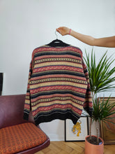 Load image into Gallery viewer, Vintage wool blend cardigan pink black knit knitted nordic Norwegian Scandi winter pattern sweater jumper jacket L
