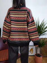 Load image into Gallery viewer, Vintage wool blend cardigan pink black knit knitted nordic Norwegian Scandi winter pattern sweater jumper jacket L
