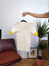 Load image into Gallery viewer, Vintage knit top white yellow orange stripe knitted sweater women XS-S
