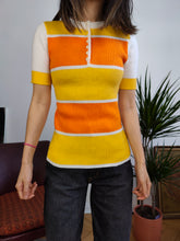 Load image into Gallery viewer, Vintage knit top white yellow orange stripe knitted sweater women XS-S

