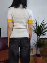 Load image into Gallery viewer, Vintage knit top white yellow orange stripe knitted sweater women XS-S
