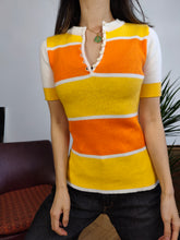 Load image into Gallery viewer, Vintage knit top white yellow orange stripe knitted sweater women XS-S

