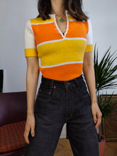 Load image into Gallery viewer, Vintage knit top white yellow orange stripe knitted sweater women XS-S
