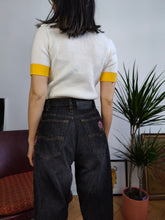 Load image into Gallery viewer, Vintage knit top white yellow orange stripe knitted sweater women XS-S
