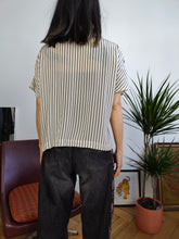 Load image into Gallery viewer, Vintage silk blend blouse white stripe pattern short sleeve shirt women S
