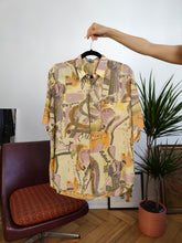 Load image into Gallery viewer, Vintage shirt viscose art crazy print pattern blouse yellow Jacky Peer M
