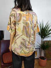 Load image into Gallery viewer, Vintage shirt viscose art crazy print pattern blouse yellow Jacky Peer M
